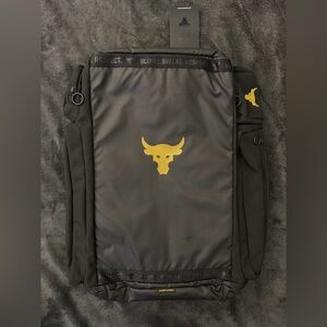 NEW Under Armour PROJECT ROCK Duffle Backpack 1376459-002 Black Gold UA